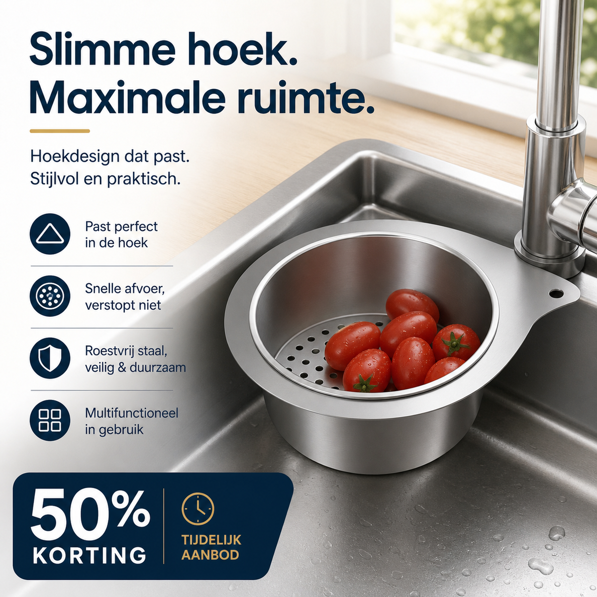 📢📢 50% KORTING !! ⏰🔥Roestvrijstalen zeefmand in zwaanvorm voor de gootsteen