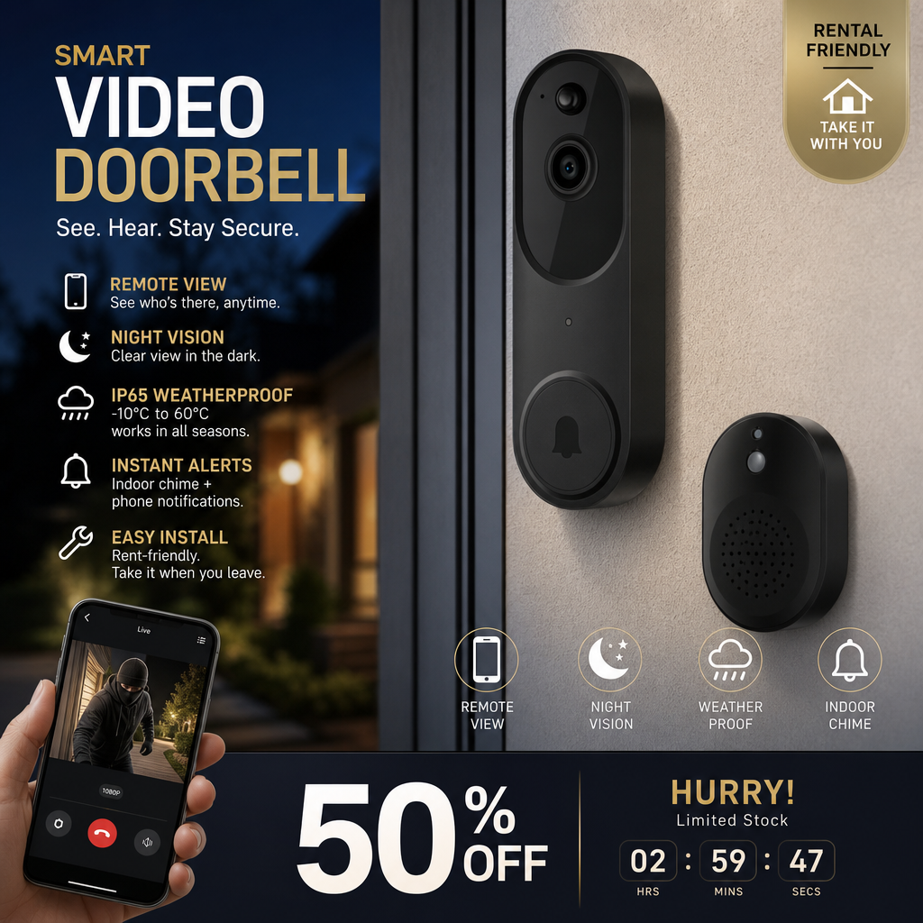 Surveillez votre porte en temps réel ! Sonnette vidéo 1080p avec détection humaine par IA