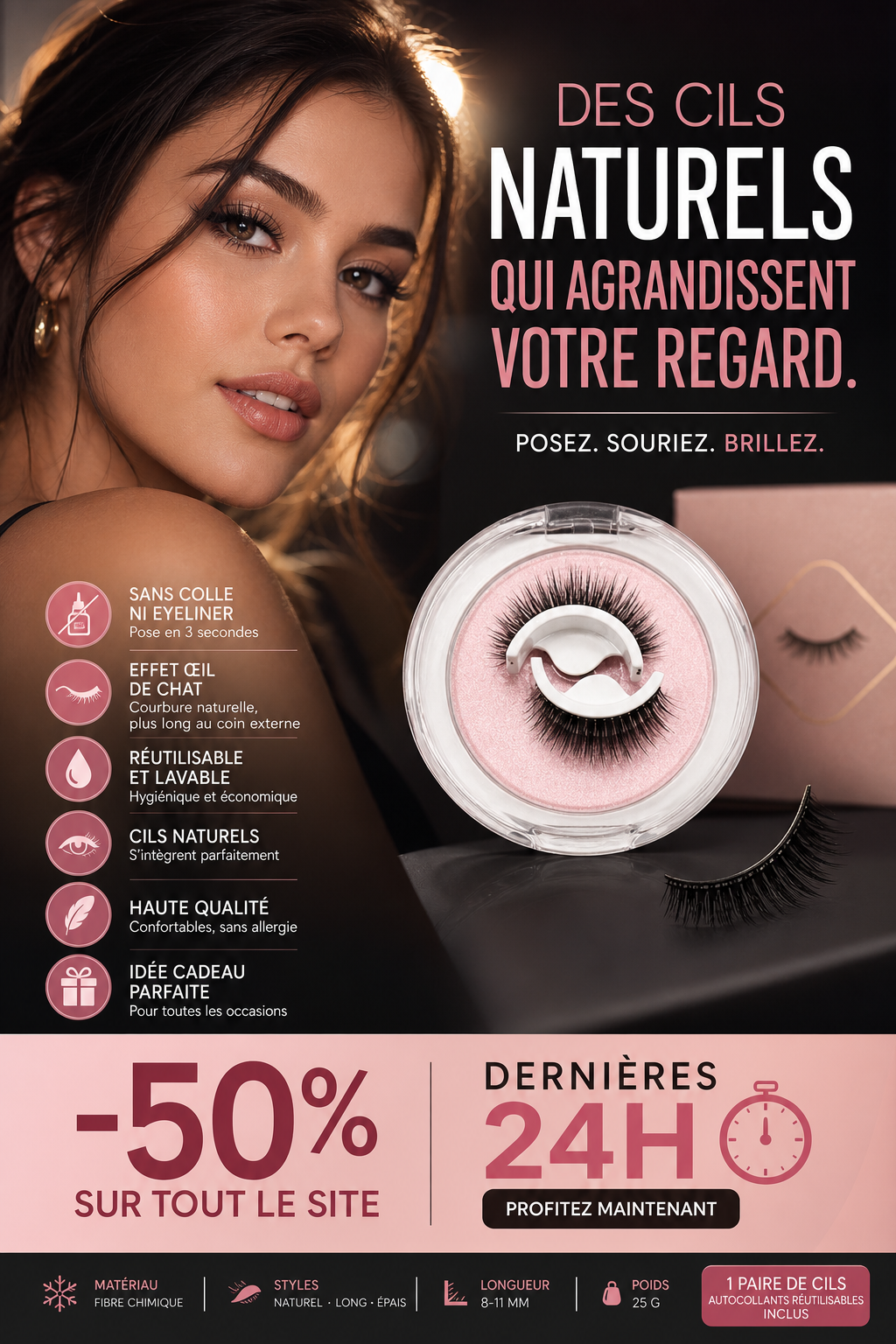 💦 PROMO LIMITÉE 50% DE RÉDUCTION ! ✨ Faux Cils Auto-Adhésifs Imperméables – Sans Colle, Regard Agrandi en 3 Secondes 👁️