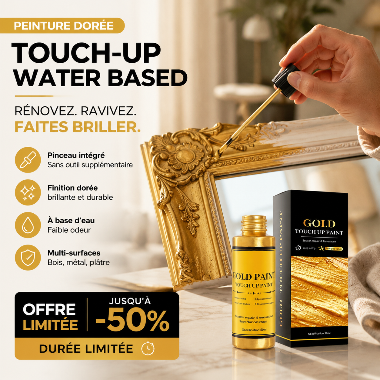 -50% Aujourd’hui ✨🎨 Peinture Dorée à Base d’Eau